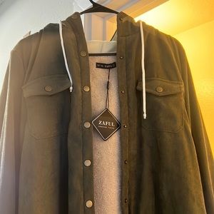Zaful olive green corduroy button up jacket with fuzzy lining